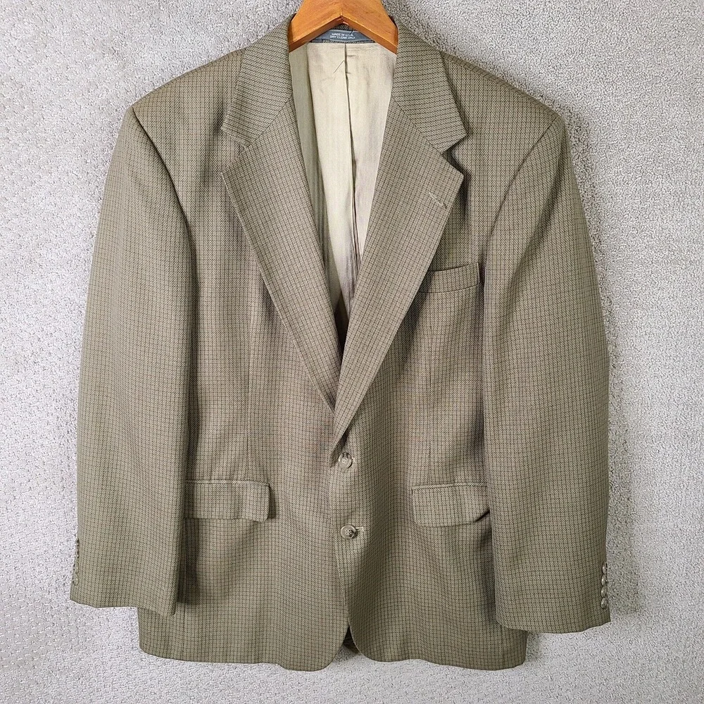 Haggar Jacket Mens 42 Brown Blue Check‎ Blazer 2 Button Suit Coat USA Made
